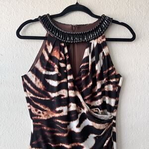 Muse Boston Proper Halter Neck Animal Print Ruched Lined‎ Dress Size 6